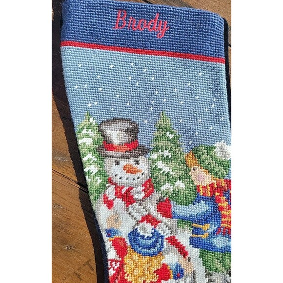 Lands' End Needlepoint Christmas Stocking BRODY Snowman Wool Discontinued C1 - Picture 4 of 12